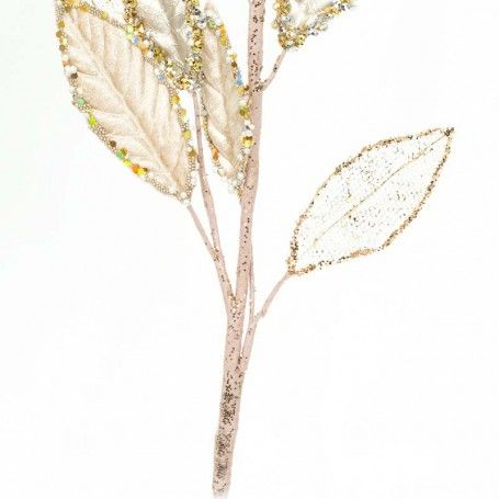 Ramo Natalizio con Foglie in Velluto Beige e Oro H.56 cm