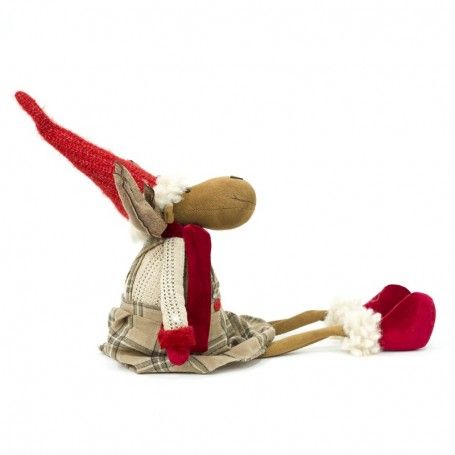 Renna Natalizia Seduta con Abito Beige a Quadri H.77 cm Renna Natalizia Seduta con Abito Beige a Quadri H.77 cm