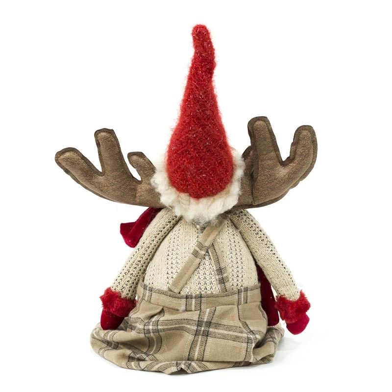 Renna Natalizia Seduta con Abito Beige a Quadri H.77 cm