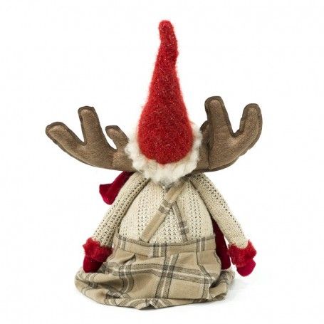 Renna Natalizia Seduta con Abito Beige a Quadri H.77 cm Renna Natalizia Seduta con Abito Beige a Quadri H.77 cm