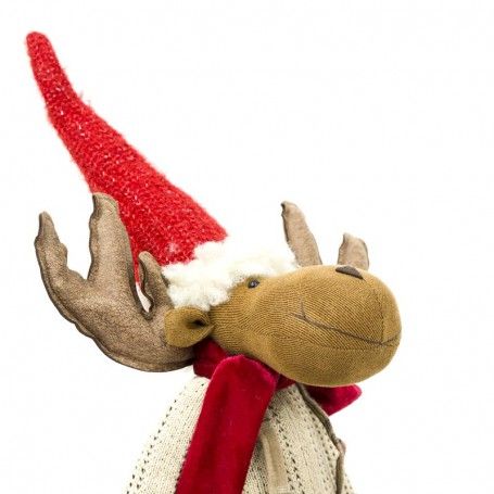 Renna Natalizia Seduta con Abito Beige a Quadri H.77 cm Renna Natalizia Seduta con Abito Beige a Quadri H.77 cm