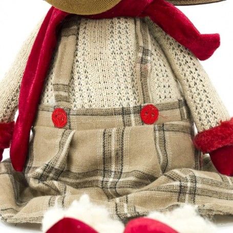 Renna Natalizia Seduta con Abito Beige a Quadri H.77 cm Renna Natalizia Seduta con Abito Beige a Quadri H.77 cm