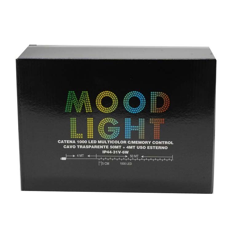 Catena Luminosa Multicolor 1000 Led| Cavo Trasparente| Funzione Memory |50 metri Uso Esterno IP44