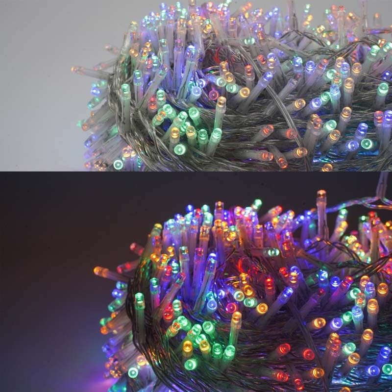 Catena Luminosa Multicolor 1000 Led| Cavo Trasparente| Funzione Memory |50 metri Uso Esterno IP44