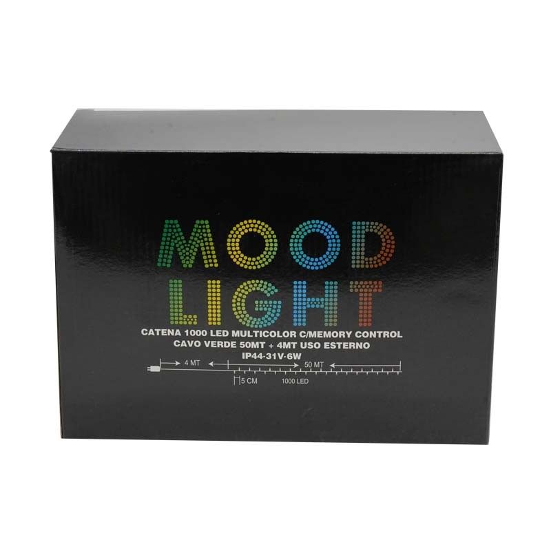Catena Luminosa Multicolor 1000 Led| Cavo Verde| Funzione Memory |50 metri Uso Esterno IP44
