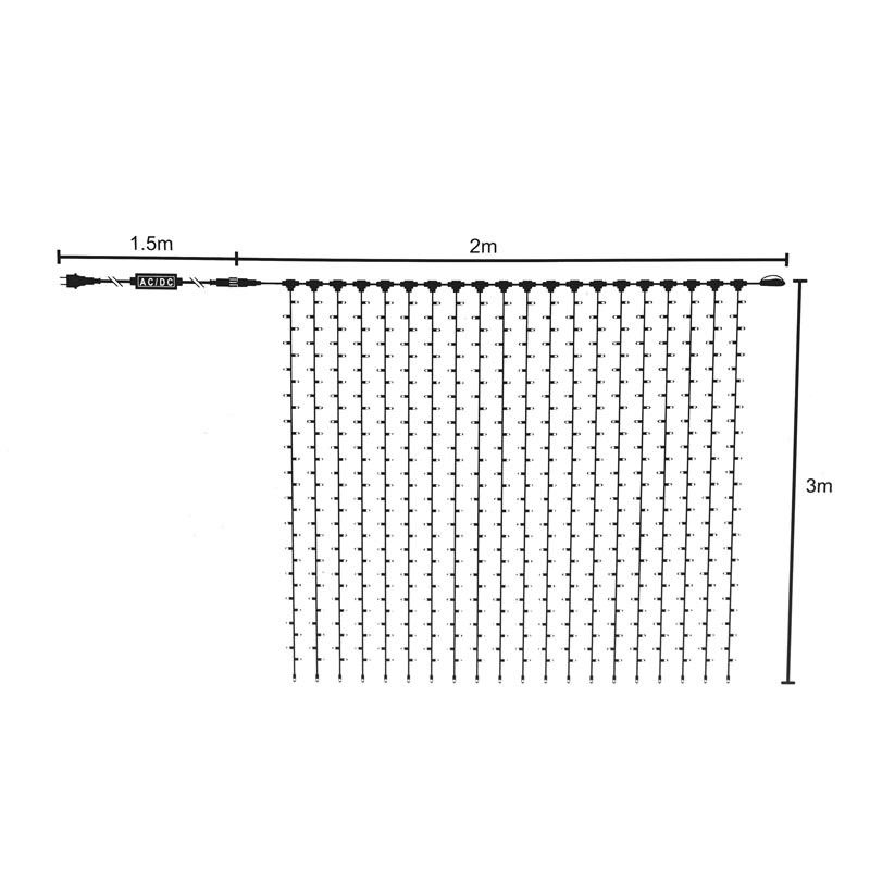 Tenda Luminosa Professionale 2 x h.3 metri Connettibile | 540 Led Bianco Caldo + 60 Flash | Uso esterno IP67