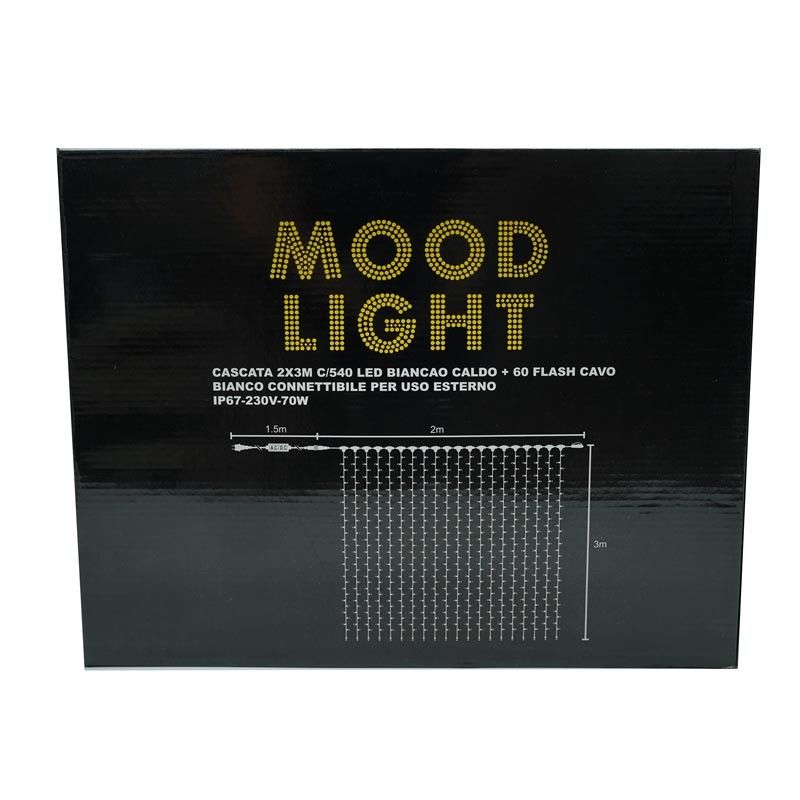 Tenda Luminosa Professionale 2 x h.3 metri Connettibile | 540 Led Bianco Caldo + 60 Flash | Uso esterno IP67
