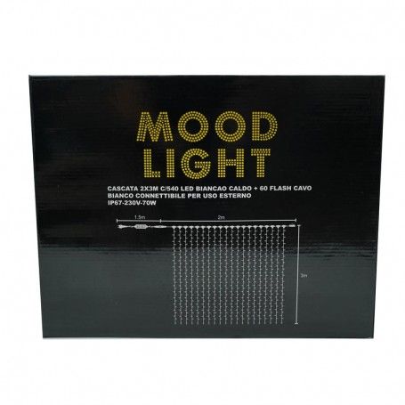 Tenda Luminosa Professionale 2 x h.3 metri Connettibile | 540 Led Bianco Caldo + 60 Flash | Uso esterno IP67