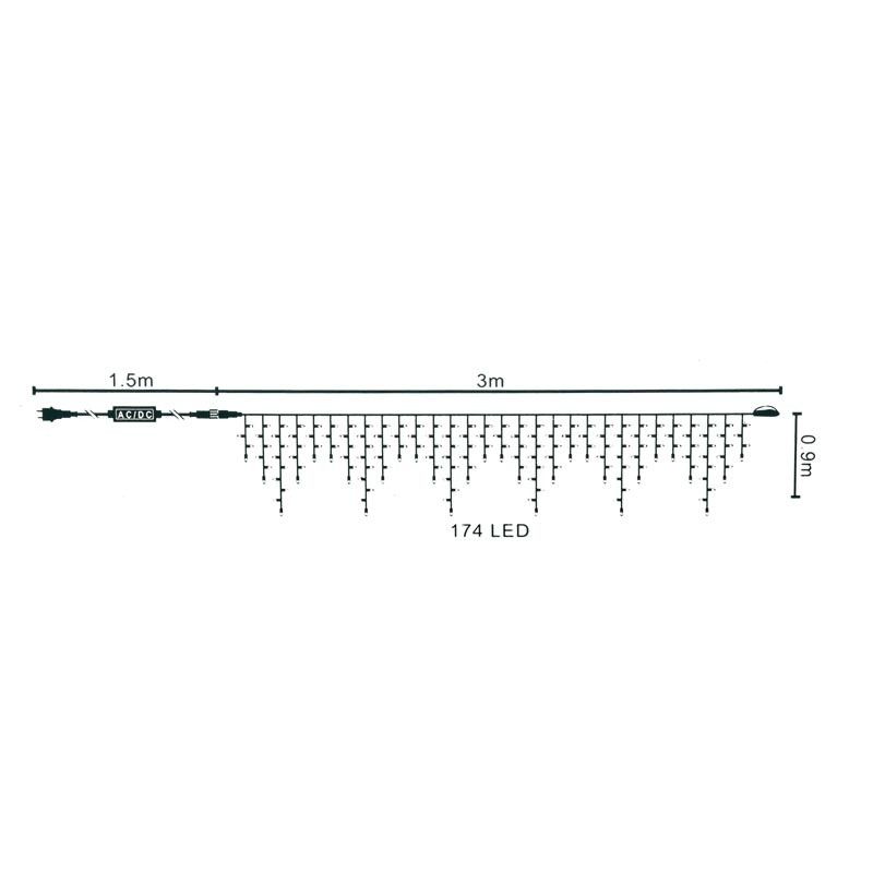 Pioggia Luminosa professionale Prolungabile | Cavo Bianco 3 x h.0,9 mt | 156 Led Bianco Caldo + 18 Flash | Uso esterno IP67