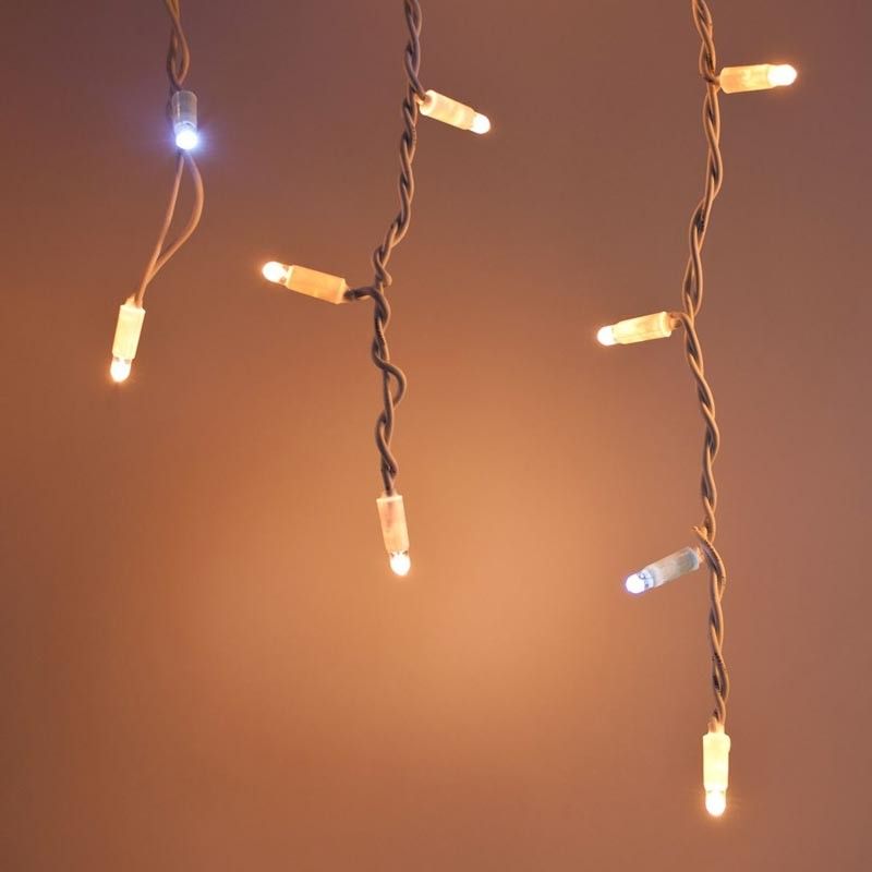 Pioggia Luminosa professionale Prolungabile | Cavo Bianco 3 x h.0,9 mt | 156 Led Bianco Caldo + 18 Flash | Uso esterno IP67