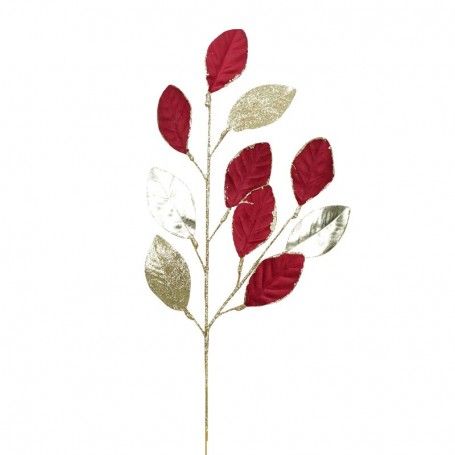 Ramo Natalizio con Foglie Rosse e Oro H.76 cm