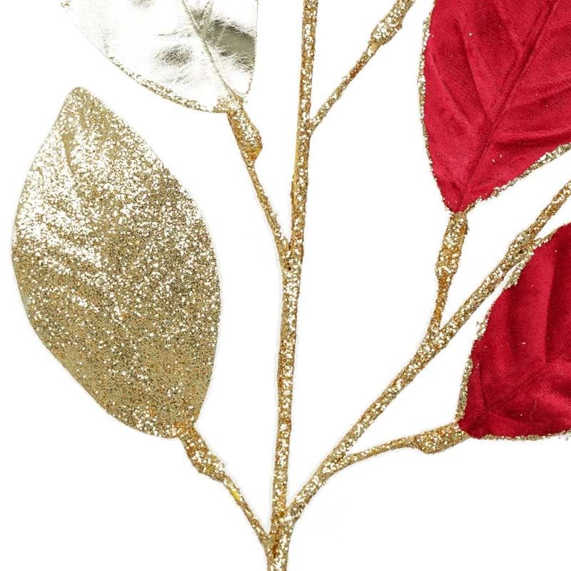 Ramo Natalizio con Foglie Rosse e Oro H.76 cm