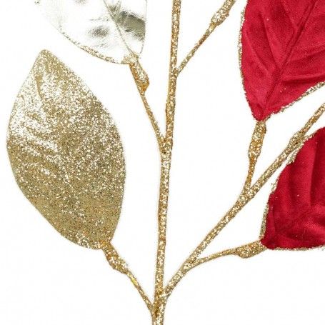 Ramo Natalizio con Foglie Rosse e Oro H.76 cm