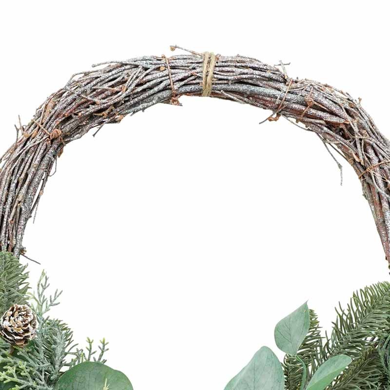 Swag Natalizio su Corona Naturale con Foglie Verdi e Pigne D.55 cm