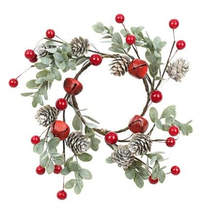 Girocandela Natalizio con Campanelle Pigne e Bacche Rosse D.9 cm