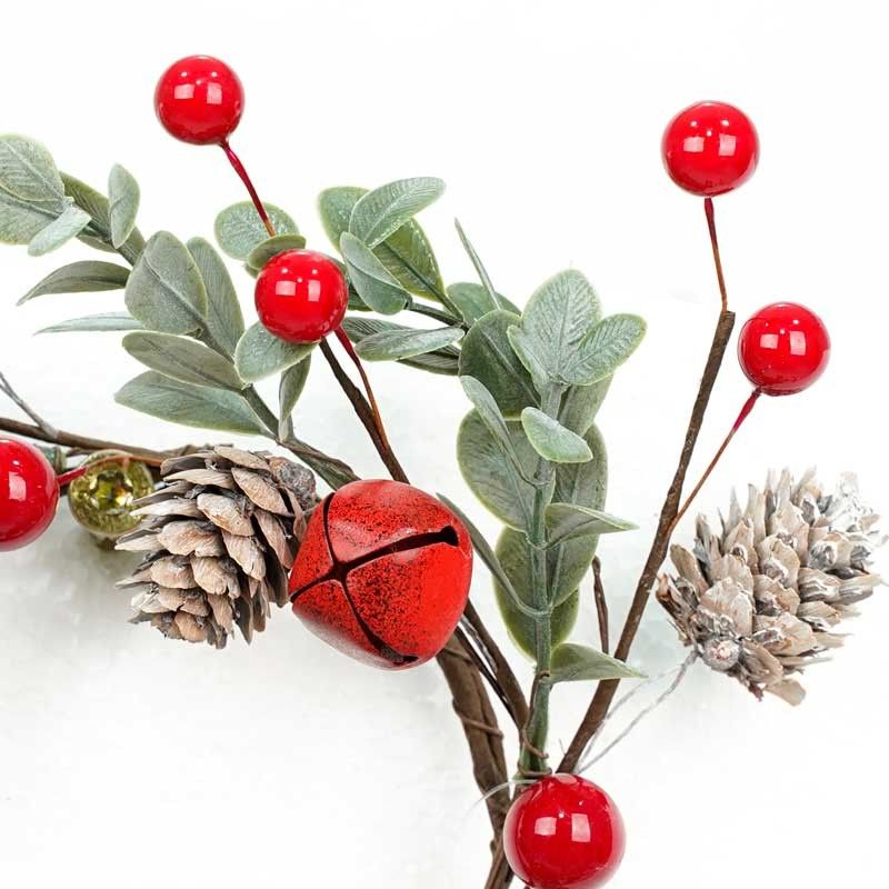 Girocandela Natalizio con Campanelle Pigne e Bacche Rosse D.9 cm