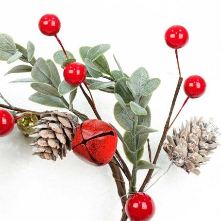 Girocandela Natalizio con Campanelle Pigne e Bacche Rosse D.9 cm