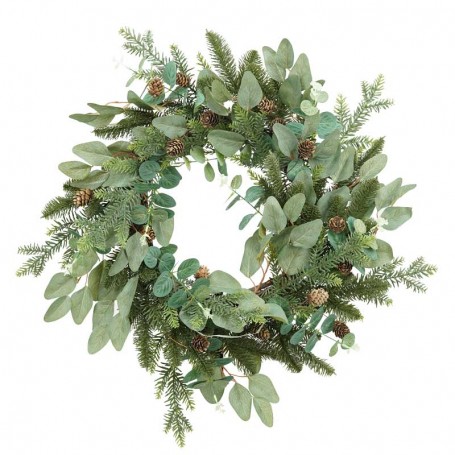 Corona Natalizia con Foglie Verdi e Pigne D.68 cm