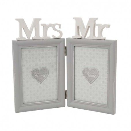 Cornice Mr & Mrs in Legno Grigio 27x23 cm
