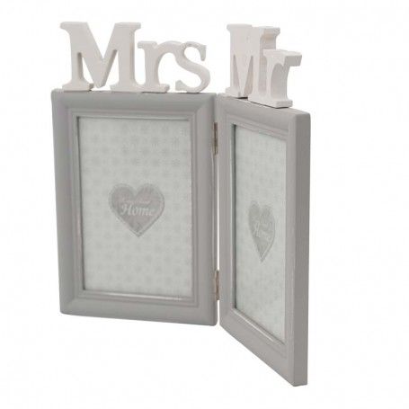 Cornice Mr & Mrs in Legno Grigio 27x23 cm