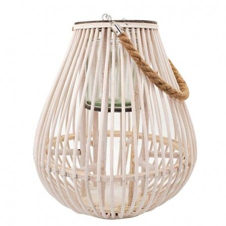 Lanterna in Legno con Manico in Corda 14x14xH.35 cm