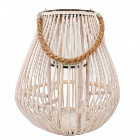 Lanterna in Legno con Manico in Corda 14x14xH.35 cm