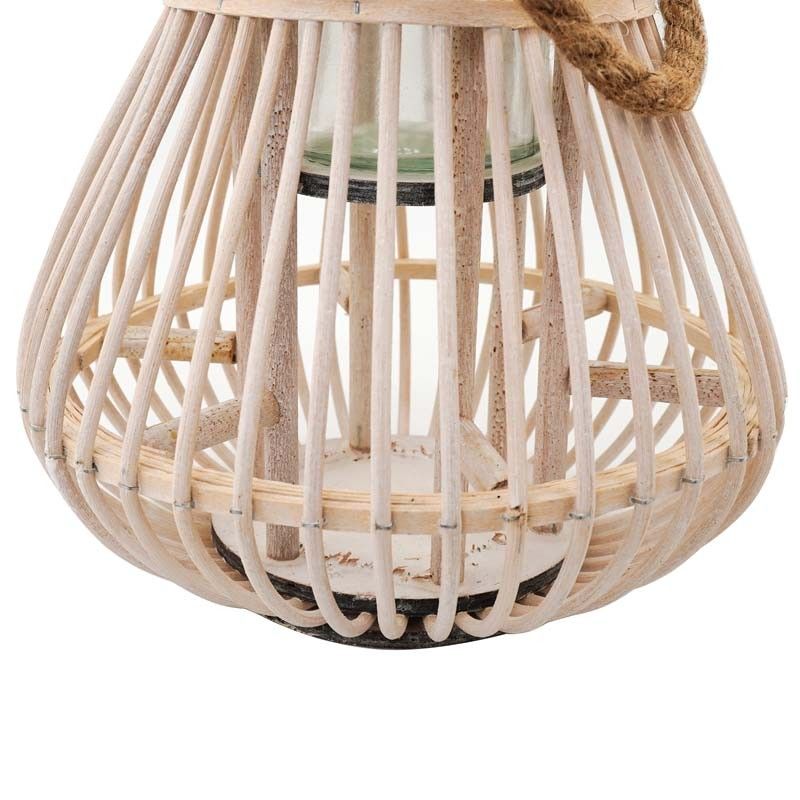 Lanterna in Legno con Manico in Corda 14x14xH.35 cm