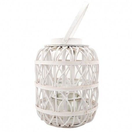 Lanterna in Legno Bianco Intrecciato 14x14xH.38 cm