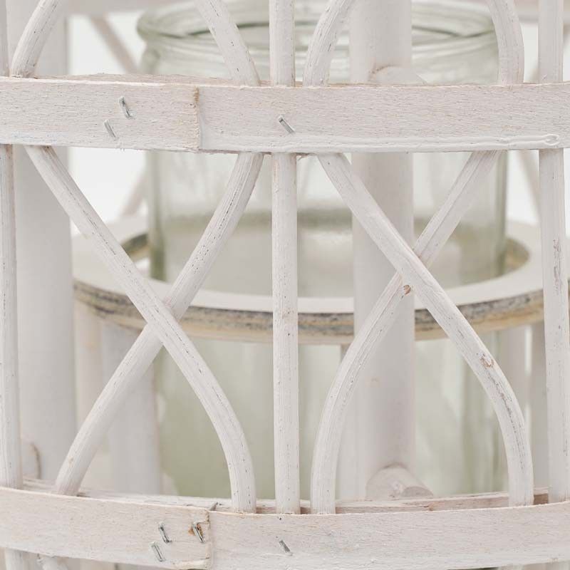 Lanterna in Legno Bianco Intrecciato 14x14xH.38 cm