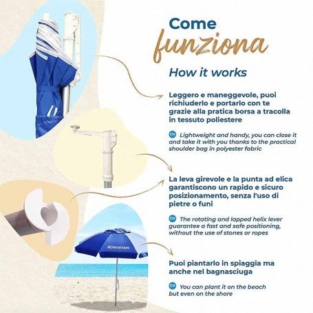 Ombrellone da Spiaggia Antivento in Alluminio 200 cm