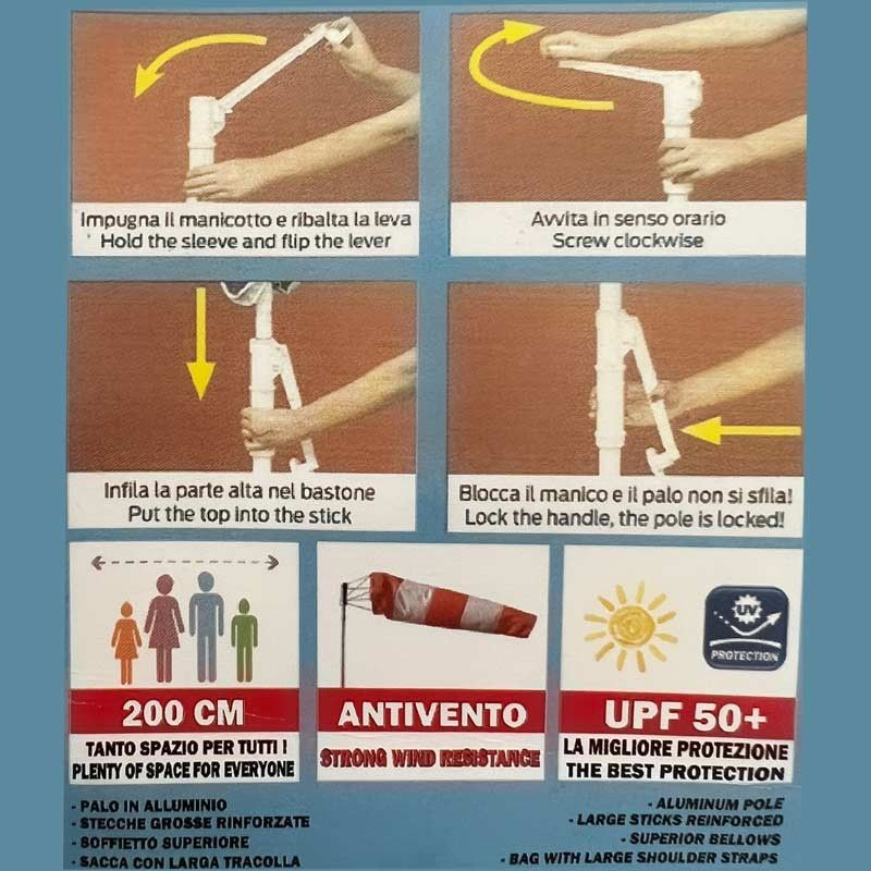 Ombrellone da Spiaggia Antivento in Alluminio 200 cm