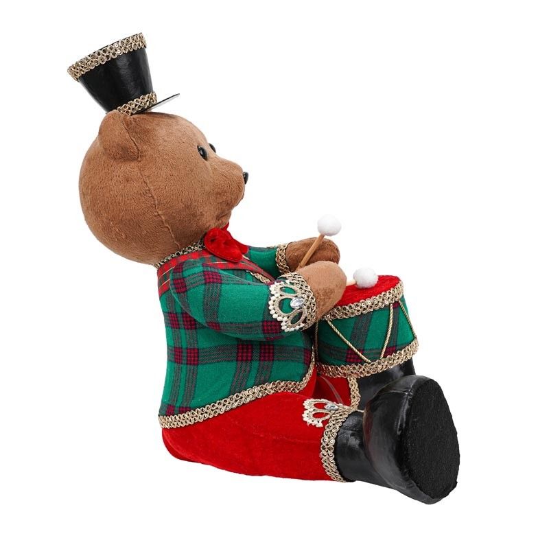 Orsetto Natalizio con Tamburo Rosso e Verde H.43 cm