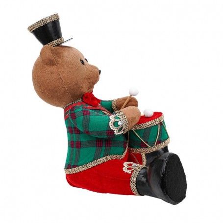 Orsetto Natalizio con Tamburo Rosso e Verde H.43 cm