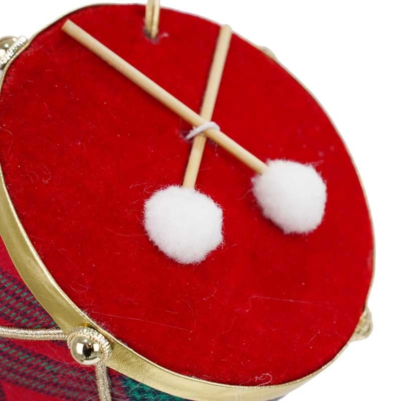 Tamburo Natalizio da Appendere in Tartan e Velluto H.8 cm