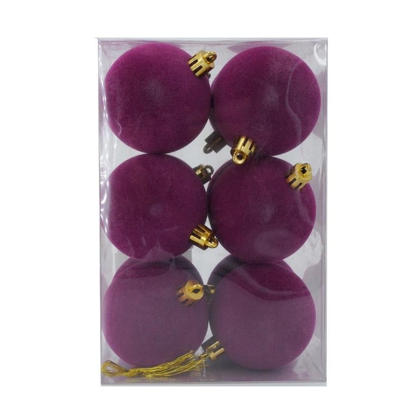 Palle di Natale in Plastica e Velluto D.6 cm Conf. da 12 Pz