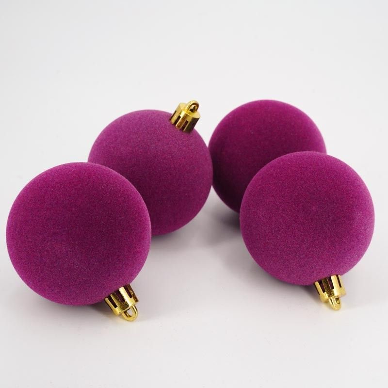 Palle di Natale in Plastica e Velluto D.6 cm Conf. da 12 Pz