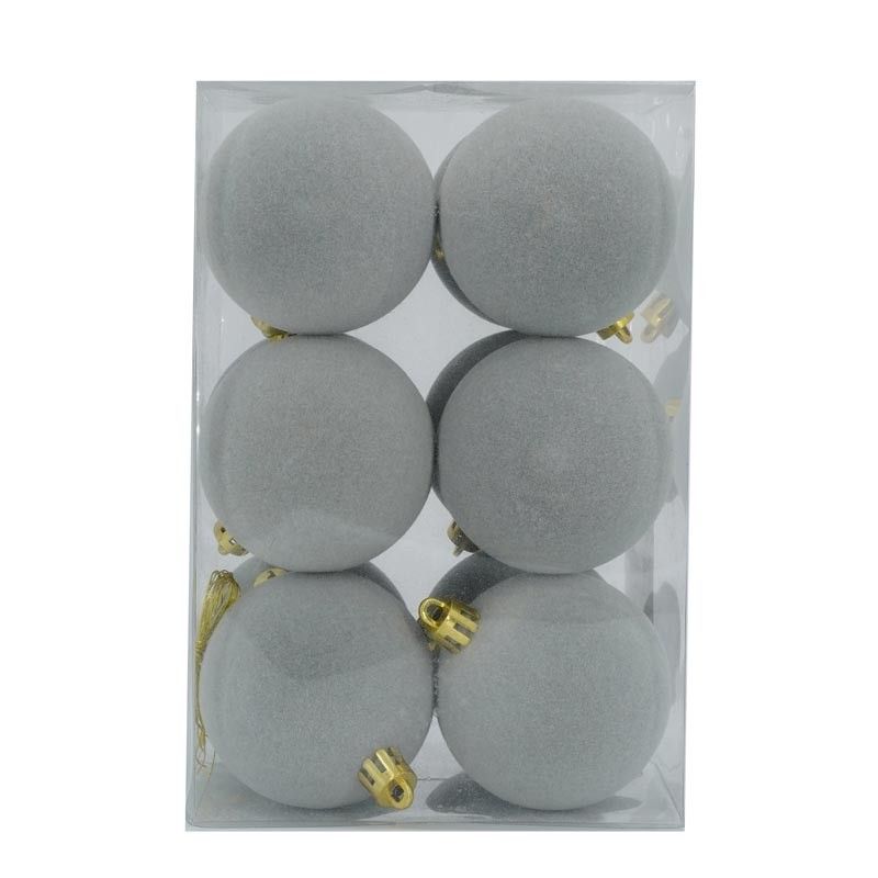 Palle di Natale in Plastica e Velluto D.6 cm Conf. da 12 Pz