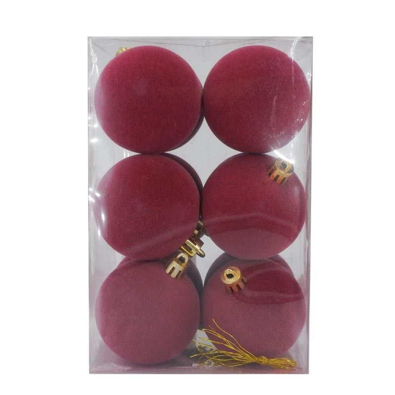 Palle di Natale in Plastica e Velluto D.6 cm Conf. da 12 Pz