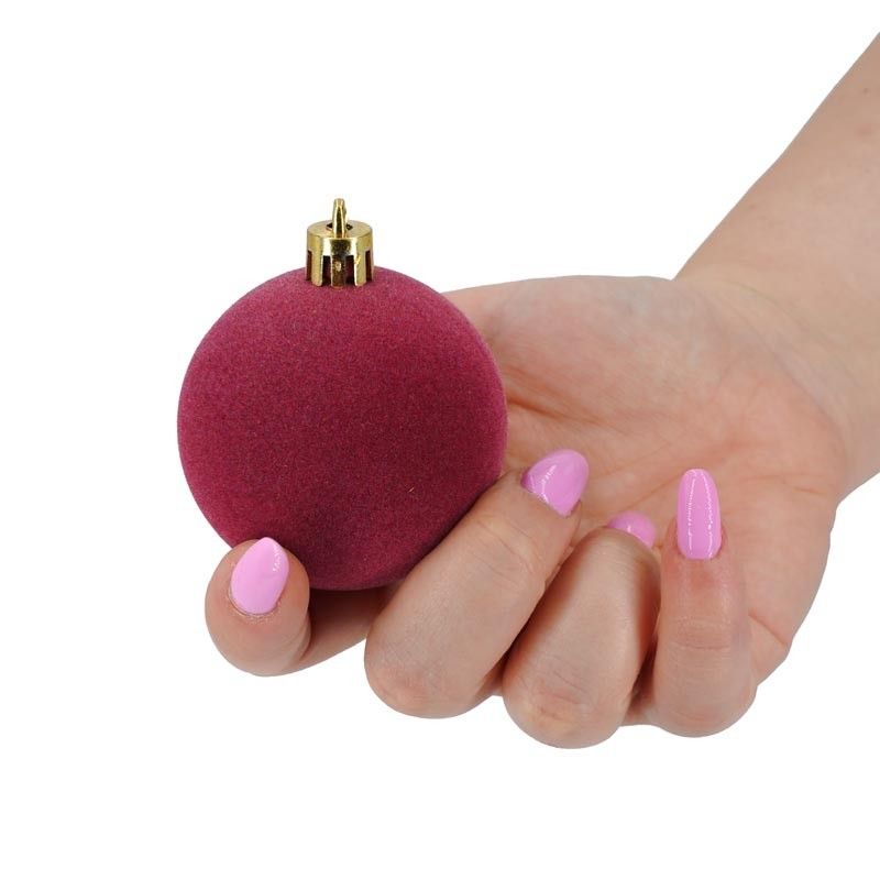 Palle di Natale in Plastica e Velluto D.6 cm Conf. da 12 Pz