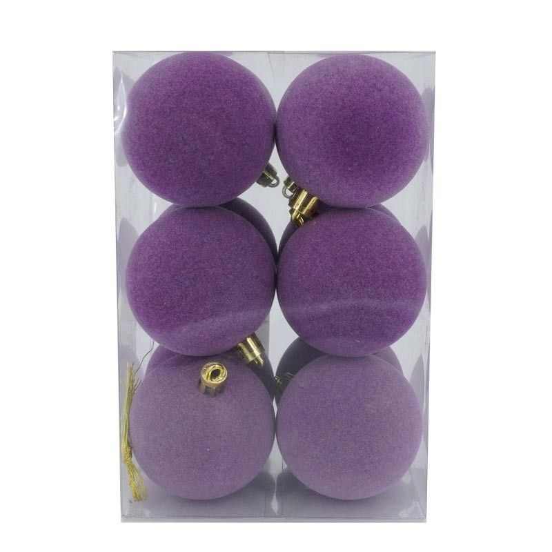 Palle di Natale in Plastica e Velluto D.6 cm Conf. da 12 Pz
