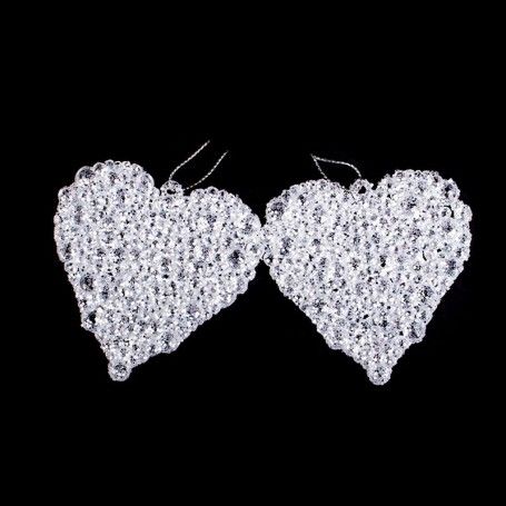 Set 2 Cuori Natalizi con Perline da Appendere 9 cm