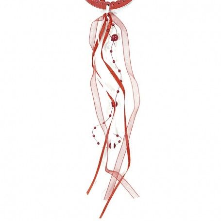 Pendente Natalizio in Legno con Pupazzo di Neve Bianco e Rosso D.7 cm