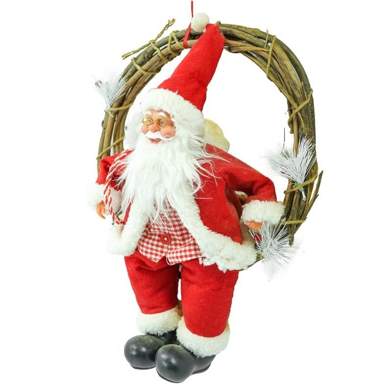 Ghirlanda Natalizia con Babbo Natale Rosso e Verde 45 cm