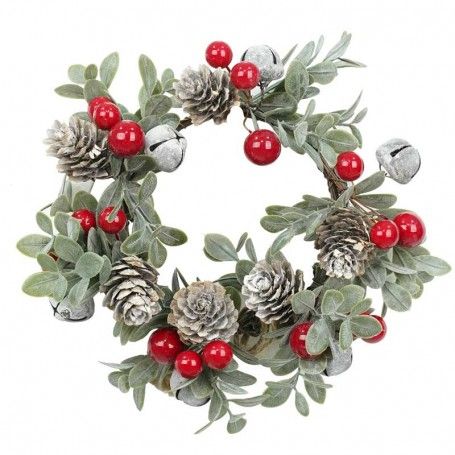 Girocandela Natalizio con Pigne e Bacche D.9 cm Girocandela Natalizio con Pigne e Bacche D.9 cm