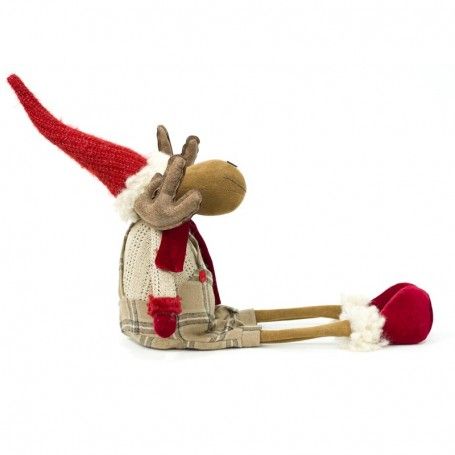 Renna Natalizia Seduta con Abito Beige a Quadri H.77 cm Renna Natalizia Seduta con Abito Beige a Quadri H.77 cm