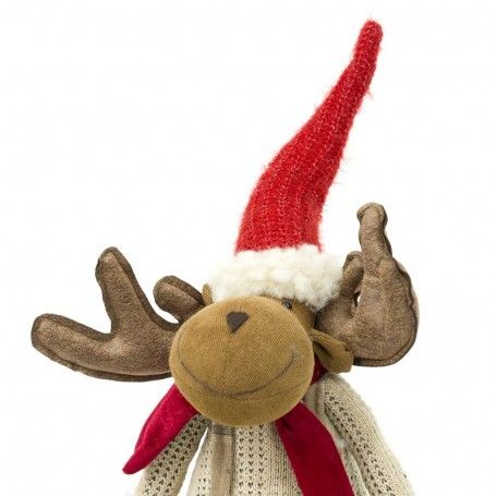 Renna Natalizia Seduta con Abito Beige a Quadri H.77 cm Renna Natalizia Seduta con Abito Beige a Quadri H.77 cm