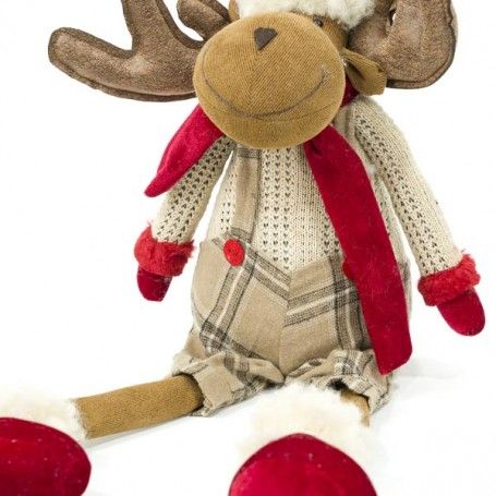 Renna Natalizia Seduta con Abito Beige a Quadri H.77 cm Renna Natalizia Seduta con Abito Beige a Quadri H.77 cm