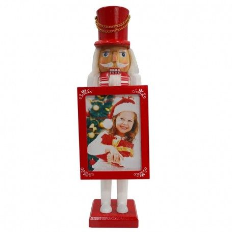 Schiaccianoci Portafoto Natalizio in Legno con Cornice H.38 cm Schiaccianoci Portafoto Natalizio in Legno con Cornice H.38 cm