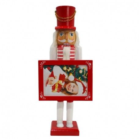 Schiaccianoci Portafoto Natalizio in Legno con Cornice H.38 cm Schiaccianoci Portafoto Natalizio in Legno con Cornice H.38 cm