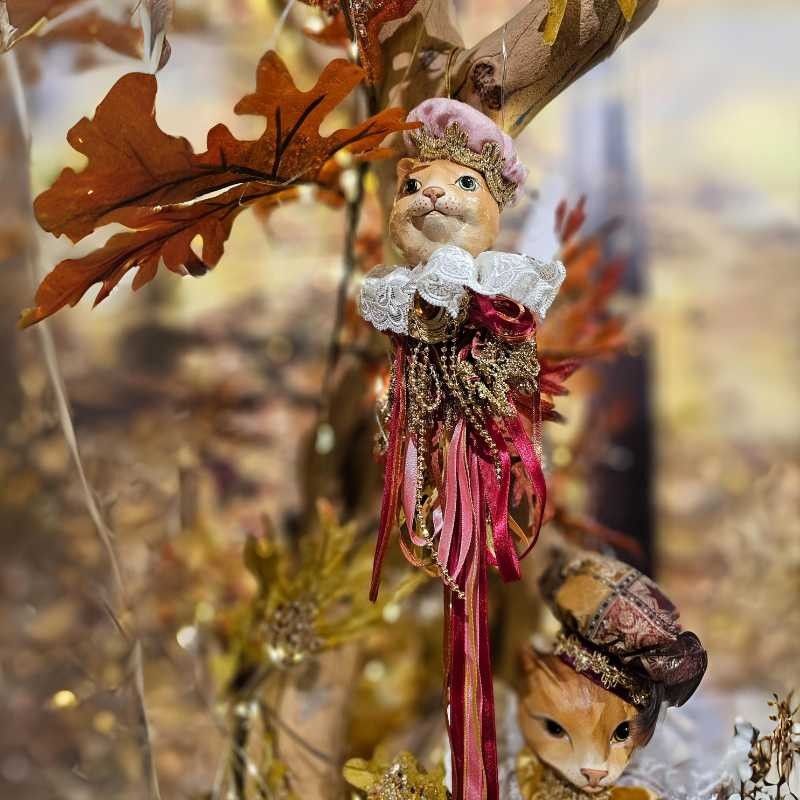 Mr. Gatto da Appendere con Rouches e Nastri Rame e Oro 8x33 cm